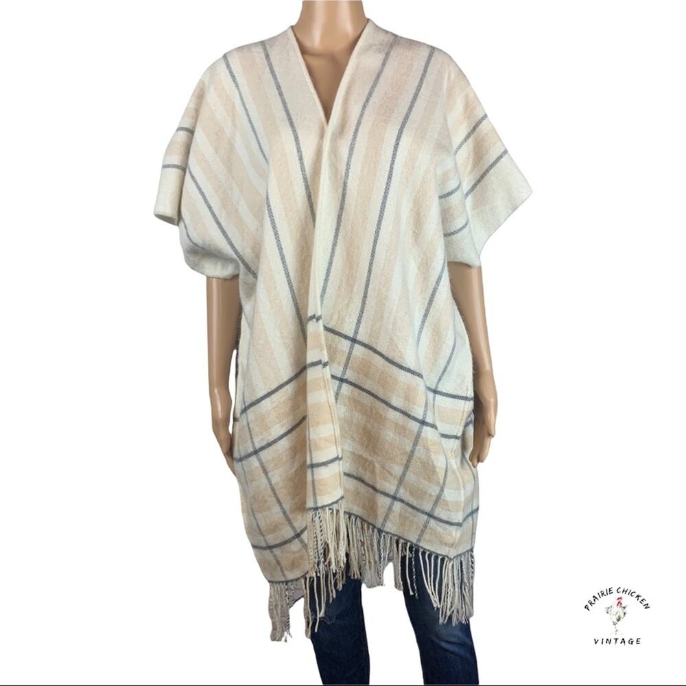 LOFT Fuzzy Acrylic Sweater Cape Coat Shawl - XS / S Striped